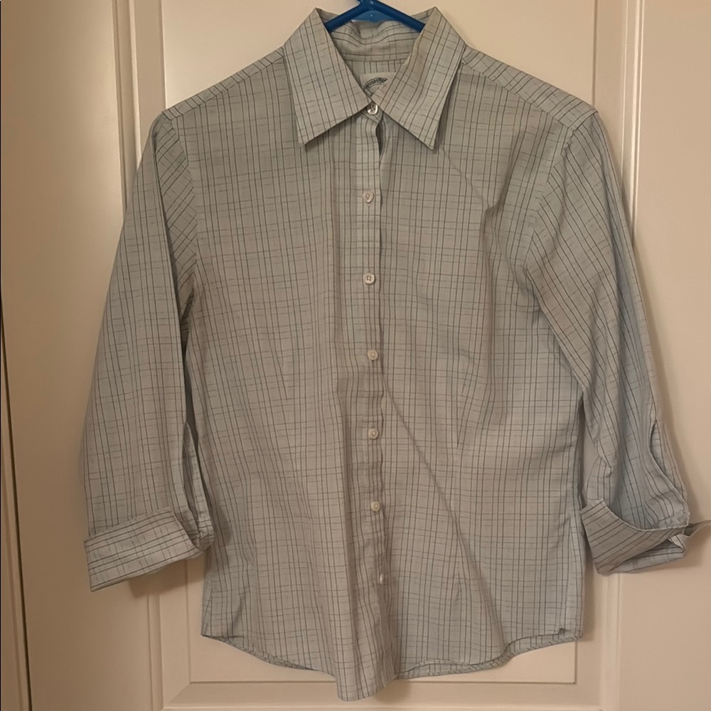 Brooks Brothers No Iron Light Blue Plaid Women’s Button-Up Blouse
